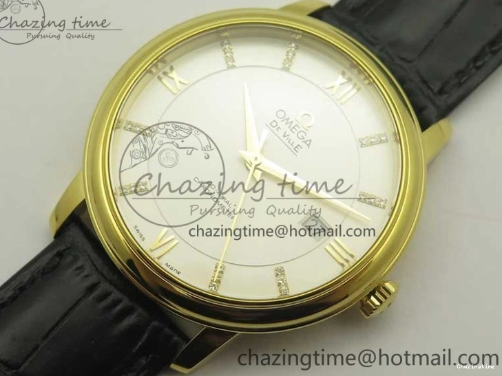 0419 De Ville YG MKF 1:1 Best Edition Silver Dial Diamonds Markers on Black Leather Strap MIYOTA 9015 V Flexible 8046